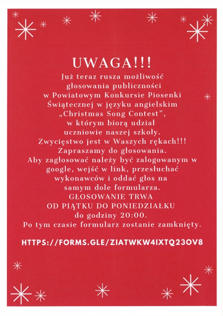 WAŻNE!!! Głosowanie publiczności w Powiatowym Konkursie Piosenki Świątecznej w j...